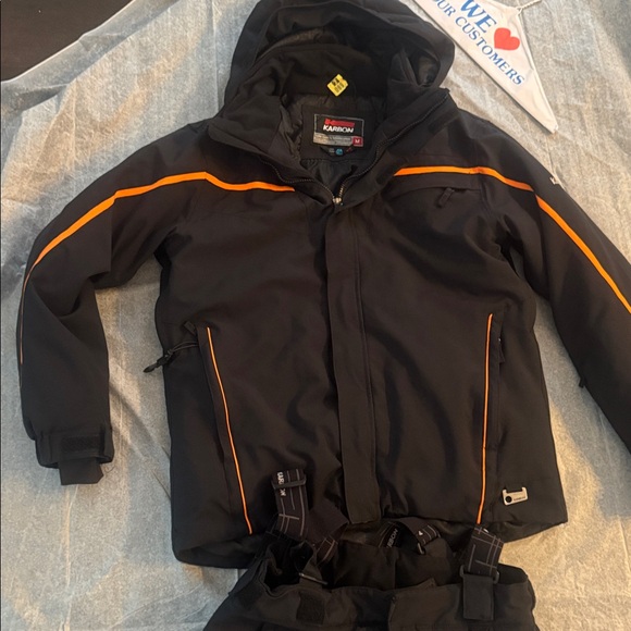 Men's Karbon Black and Orange Ski Jacket and Pants Set - Picture 3 of 8